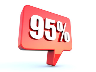 95 percent off sign on glossy red rectangle bubble on white background