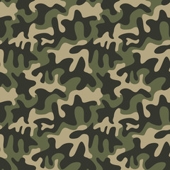 Seamless military camouflage texture. Army green hunting, camouflage background for textiles and design. Vector graphic illustration. Fashionable style