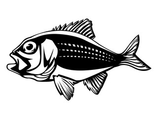 Fototapeta premium Red snapper with rods and ocean waves fishing logo isolated on white illustration.