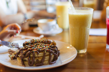 Chocolate pancakes for breakfast