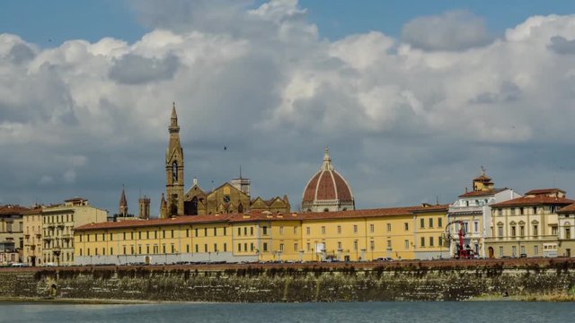 Florence, Italy 22th march 2018 - Time Lapse of the skyline of Florence (including the Cathedral and Santa Croce)