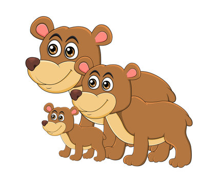 Cartoon bear animal family isolated on white background