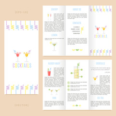 Tri-fold cocktails brochure template. Good for advertising and information printed products.