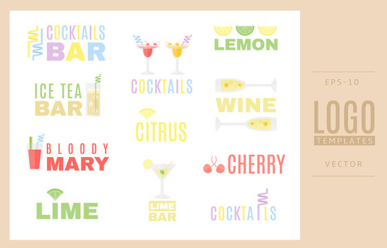 Cocktails logo templates in colorful style. Good for website, business cards.