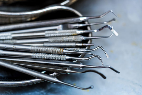 Used medical instruments of dentist