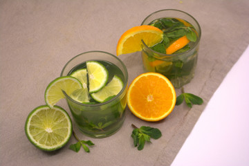 Lemonade with lime and mint. Summer drink