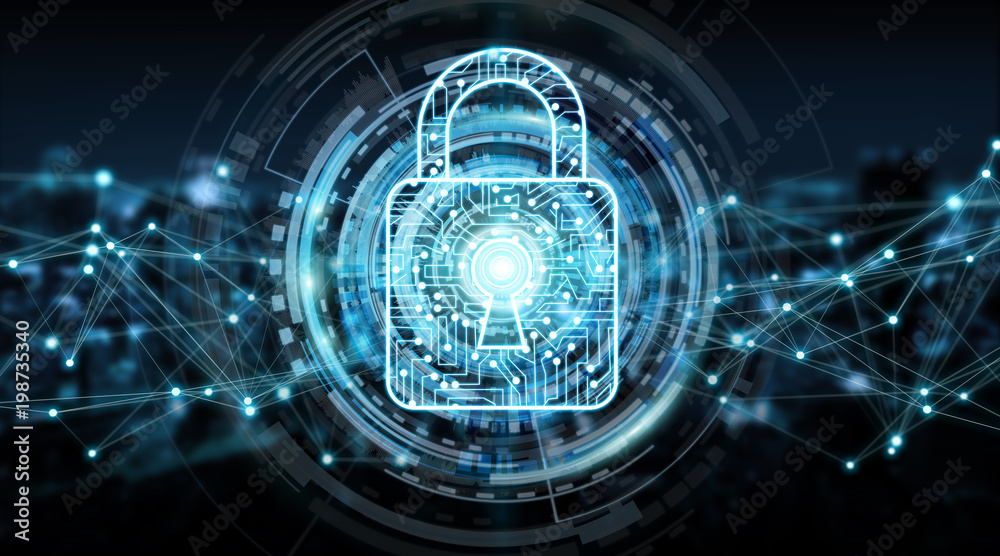 Poster modern digital data shield antivirus 3d rendering
