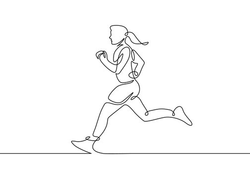 Continuous one drawn line  girl runner