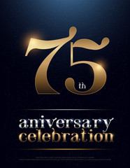 75th Anniversary Celebration Colored Metal Chrome alphabet. Elegant Silver and Golden Typography classic style gold font set for logo, Poster, Invitation. vector illustration