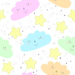 seamless clouds and stars pattern vector illustration