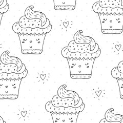 Cute hand drawn seamless pattern with cupcake pattern. vector illustration.