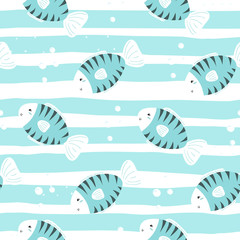 Leuke handgetekende vis onder water. vector patroon