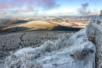 Fototapeta na wymiar View from Jested mountain peak at winter.