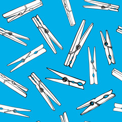 Hand drawn old wooden clothespins. Background for laundry. Seamless pattern. Vector illustration.background,cartoon,clip,