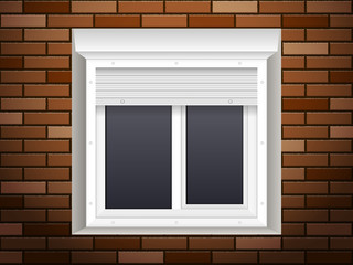 Obraz na płótnie Canvas Windows with rolling shutters on brick wall