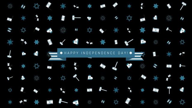 Israel Independence Day holiday flat design animation background with traditional symbols and english text