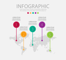 Business infographics. Timeline with 5 steps, labels. Vector infographic element.