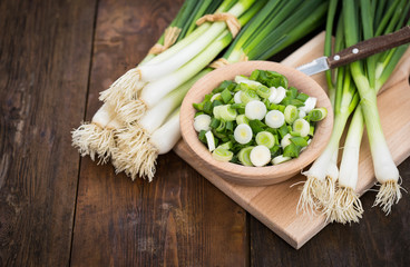 Fototapeta na wymiar Fresh spring onions