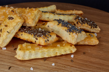 baked sticks with caraway, poppy, chia seeds, salt
