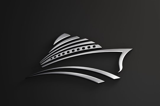 Cruise Ship Tour Silver Logo. 3D Render Illustration