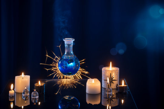magic potions on a blue background