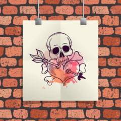 Illustration with skull on brick wall background. Can be used for cards, invitations, print and etc.
