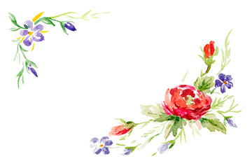 Floral watercolor set for greeting card design. Corner or frame