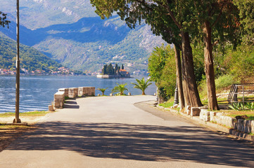 Road trip through the Balkans. Montenegro. View of Bay of Kotor and Island of Saint George with Benedictine monastery