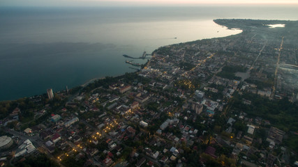 View from a height on the evening landscape of the seaside town.