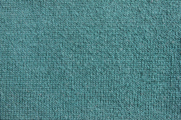 Turquoise Pale Dark Green Texture Background. Knitted Pattern of Sea-Green Sweater Texture, Empty Surface Cloth Design Template. Simple Textile Backdrop or Background, Canvas Wallpaper with Copy Space