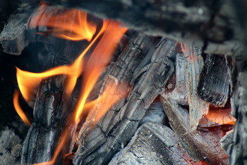 burning coals in the fire