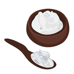 Sour Cream in a bowl and a spoon vector illustration