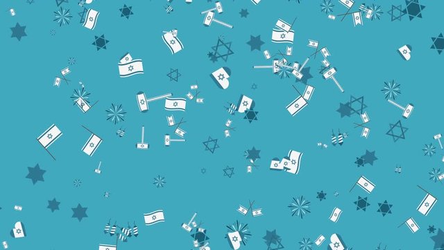 Israel Independence Day holiday flat design animation background with traditional symbols