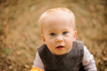 Portrait of a beautiful and cute blonde baby