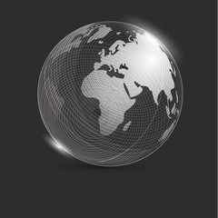 Sphere with world map on a black background with highlights. Globe. Earth. The glow of the planet earth. Banner. vector illustrations