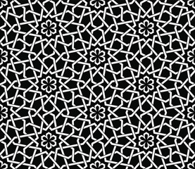 Seamless pattern with intersecting stripes, poly lines, polygons. Abstract ornament in Arabic style. Arabesque.