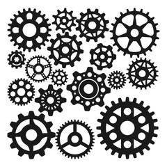 Gear icons silhouette isolated engine wheel equipment machinery element vector illustration.