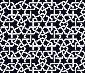 Seamless pattern with intersecting stripes, poly lines, polygons. Abstract ornament in Arabic style. Arabesque.