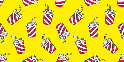 Cup seamless pattern vector coffee tea juice cup isolated wallpaper background yellow red
