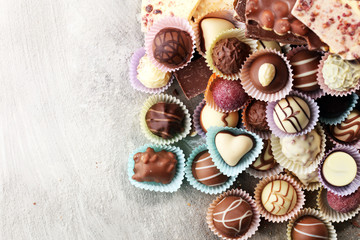 a lot of variety chocolate pralines, belgian confectionery gourmet chocolate. - 198763332