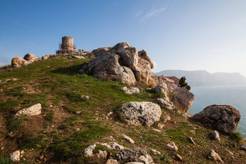 Fototapeta na wymiar Ruins of Genoese Cembalo fortress. Balaklava, Crimea.