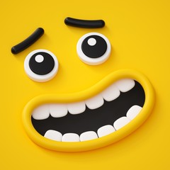 3d render, cute childish face, scared face, open mouth, amazed emotion, emoji, emoticon, funny monster