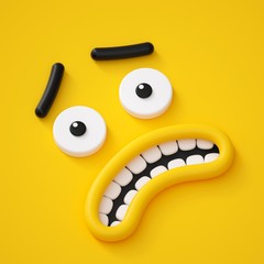 3d render, abstract emotional face icon, scared character illustration, cute cartoon monster,...