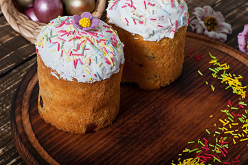 Easter cupcake homemade on an old wooden background