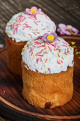 Easter cupcake homemade on an old wooden background