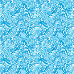 Abstract Zen tangle Zen doodle marine seamless pattern from shells blue for decoration clothes package   or for print and others