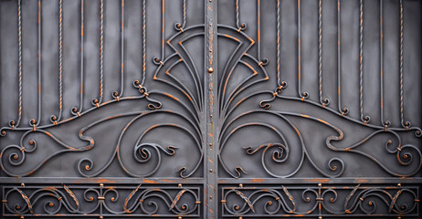 magnificent wrought-iron gates, ornamental forging, forged elements close-up