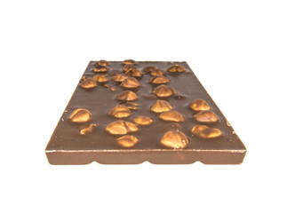 chocolate bar with hazelnuts on isolated white background
