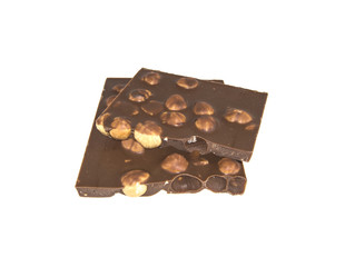 chocolate bar with hazelnuts on isolated white background