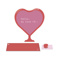 pink red ladies sweet computer with the word hello, my love on the monitor screen isolated on white background vector